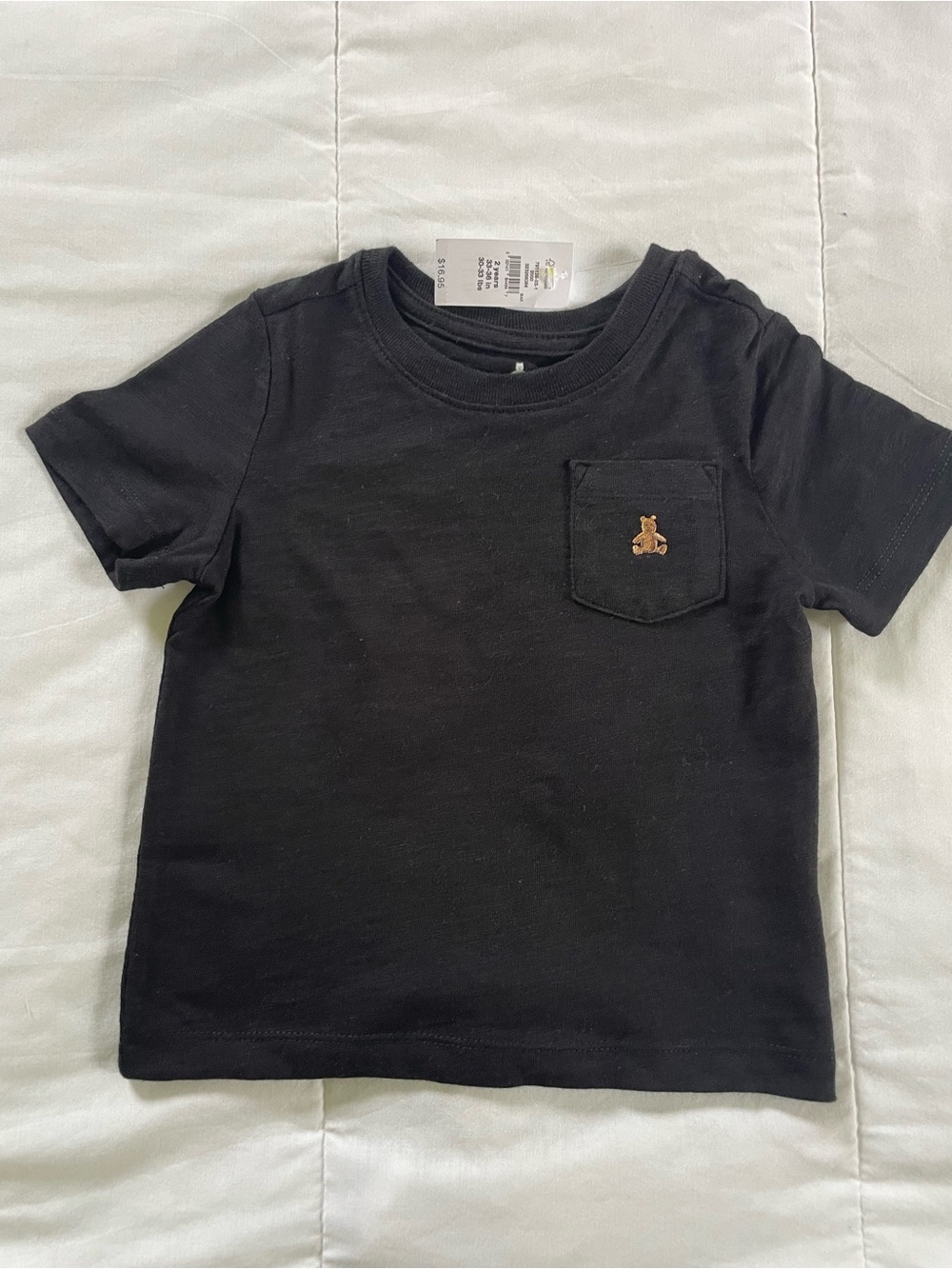 Baby GAP Black Short-Sleeve Tee with Teddy Pocket Embroidery